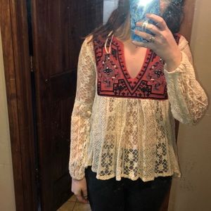 Free people Casablanca lace tunic in ivory combo
